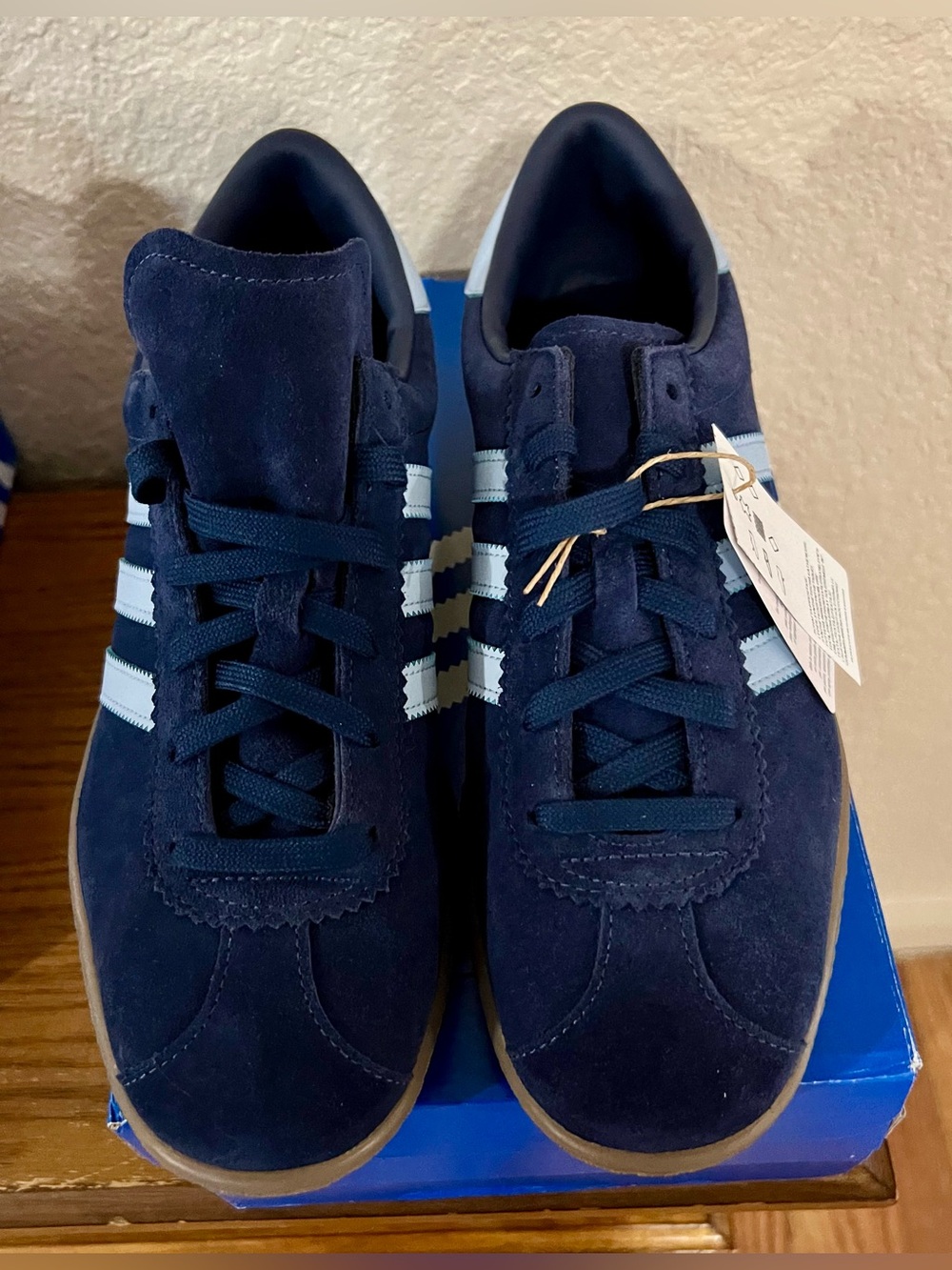 adidas Men's Navy Stadt Suede Sneakers with Light Blue Stripes
